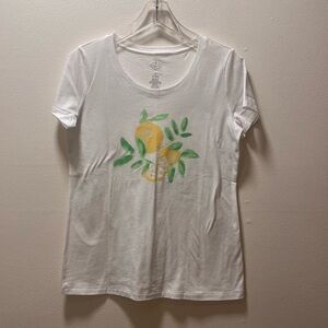 St. John's Bay Stylish Chic Casual White Tee with Lemon Graphic, Sz S, Women’s